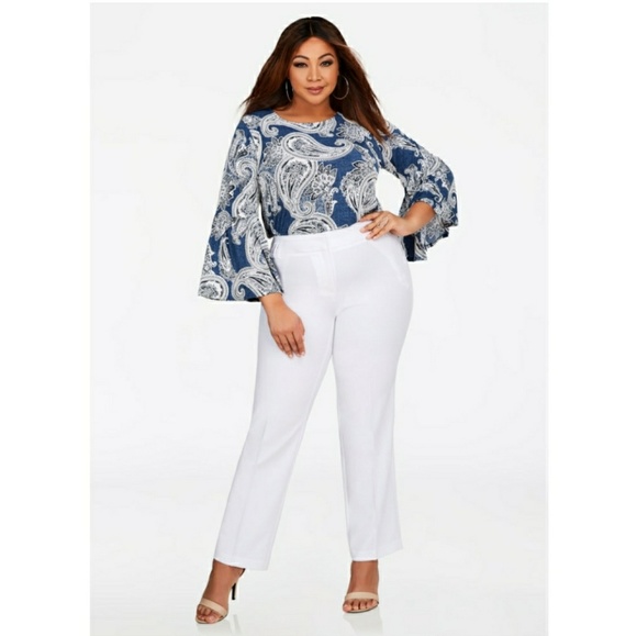 NWT Ashley Stewart Straight Leg White Pants - Picture 2 of 4